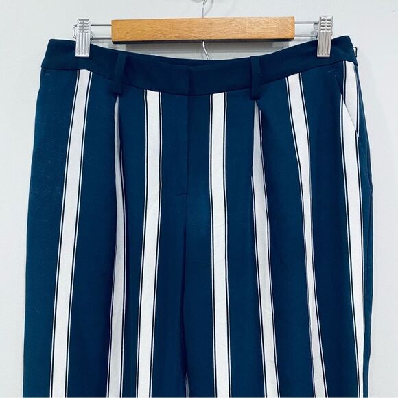 ADRIANNA PAPELL 6 Navy Blue Vertical Stripes Railroad Wide Leg Baggy Trousers - Picture 5 of 15
